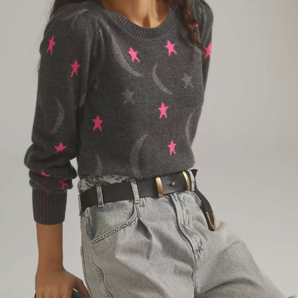 White + Warren Gray and Pink Star Sweater